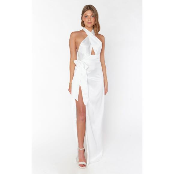 Show Me Your Mumu Adele Halter Maxi Dress in Ivory Luxe Satin L - Picture 6 of 10